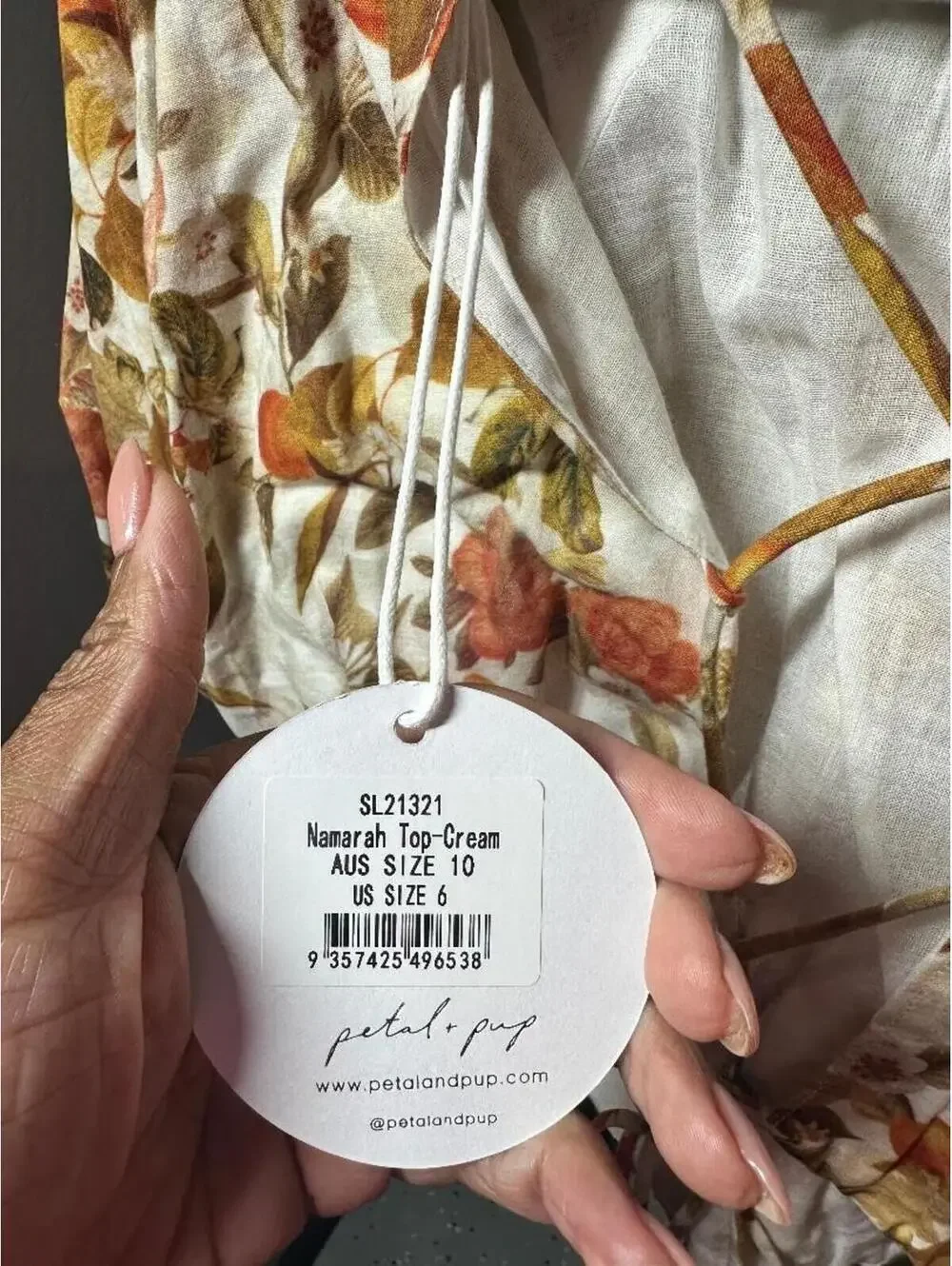 Petal & Pup Namarah Floral Puff Sleeve Crop Top Cream Orange US 6 NWT